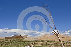 Wooden ship in the desert