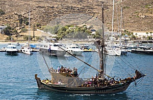 Wooden ship near the Ios island