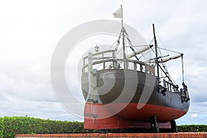 Wooden ship replica, medieval caravel