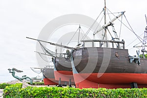 Wooden ship replica, medieval caravel