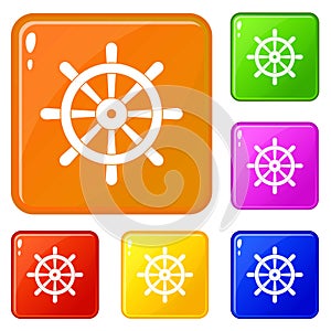 Wooden ship wheel icons set vector color