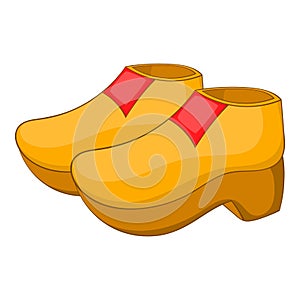 Wooden shoe icon, cartoon style
