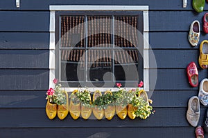 Wooden shoes at the Zaanse Schans open-air museum in Zaandam. Province of North Holland in the Netherlands