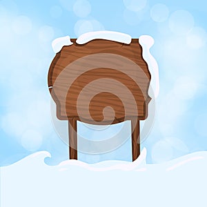 Wooden sign blank board and winter snow with copy space vector illustration