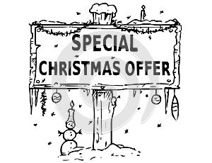 Wooden Sign Board Drawing with Special Christmas Offer Text