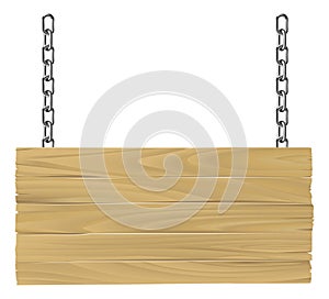 Wooden sign on chains illustration