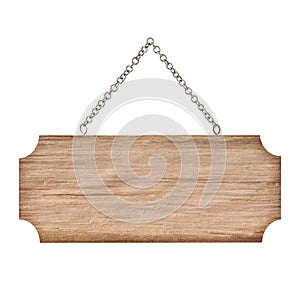 The Wooden sign with chian isolated on white