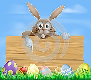 Wooden sign Easter bunny and eggs