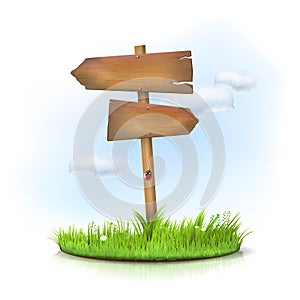 Wooden sign in the grass - crossroad