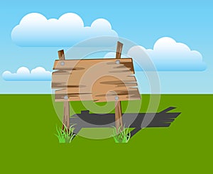 Wooden sign on a grass, vector