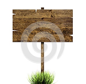 Wooden sign in green grass