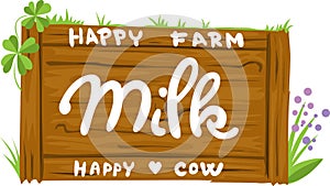 Wooden Sign With The Inscription Dairy Farm - Vector Illustration