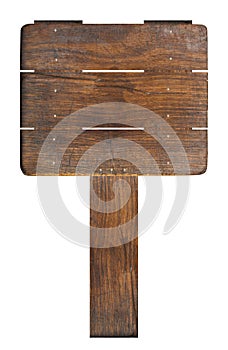 Wooden sign made from brown boards on an isolated background