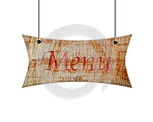 Wooden sign of menu.