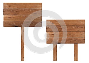 Wooden sign on pole, isolated on white background