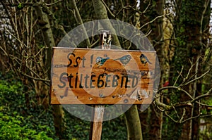 Wooden sign in quiet area