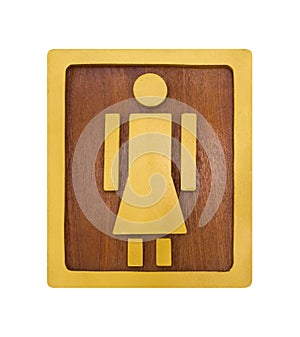 Wooden sign, restroom signs with female symbol