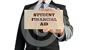 Wooden sign saying Student financial aid