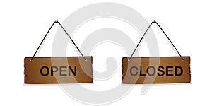 wooden sign with text open and closed