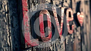 a wooden sign with the word love carved into it's letters