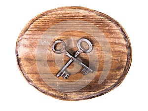 Wooden signboard and rusty keys