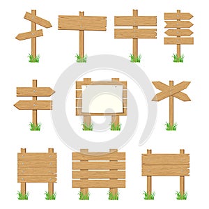 Wooden signboards, wood arrow sign set.