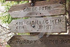 Wooden signpost in Acadia National Park