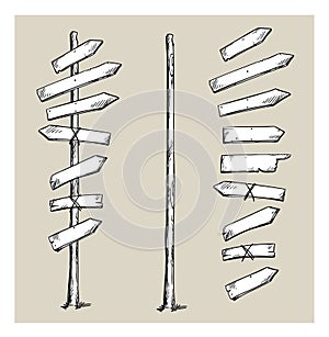 Wooden signpost with arrows, vector illustration