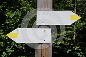 Wooden signpost with two arrows