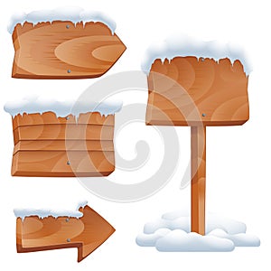 Wooden signs in snow vector set