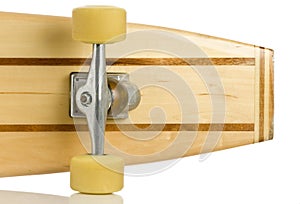 Wooden skate boards back end on white