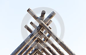 Wooden skeleton of a summer building under construction