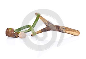 Wooden slingshot isolated on white background