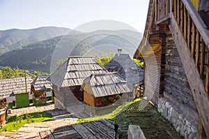 Wooden slope in Drvengrad, Serbia