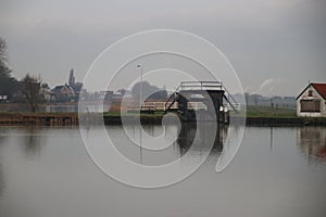 Wooden sluice at the Bleiswijk Verlaat in the river Rotte in the Netherlands