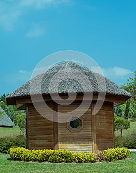 Wooden small house and blue sky