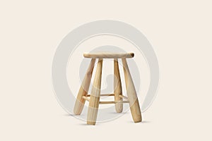 Wooden small stool on a white background with copy space