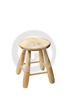 Wooden small stool on a white background with copy space