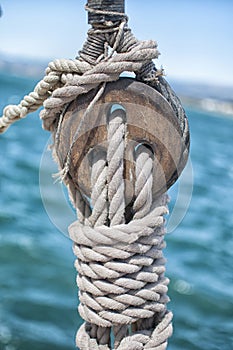 Wooden block on sailboat