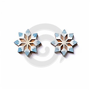 Wooden Snowflake Earrings Blue 2 - Kinuko Y Craft Style