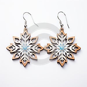 Wooden Snowflake Earrings With Turquoise Color - Ephraim Moses Lilien Style