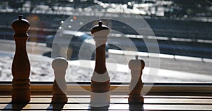 Wooden spice jars in the form of chess pieces