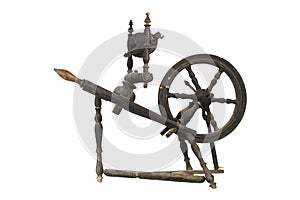 Spinning Wheel For Making Yarn From Wool Fibers. Vintage Rustic