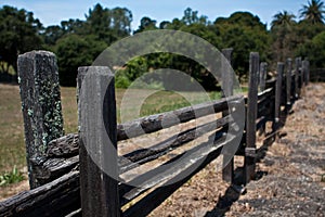 Wooden split-rail fence in country