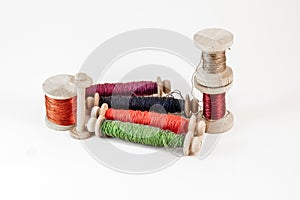 Wooden spools of thread