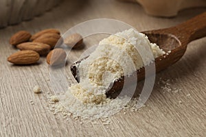 Wooden spoon with almond meal