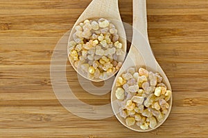 Wooden spoon of Aromatic yellow resin gum incense from Sudanese