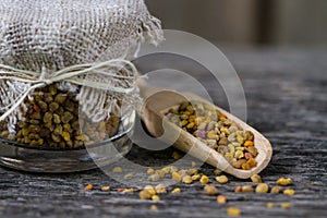 Wooden spoon with bee pollen