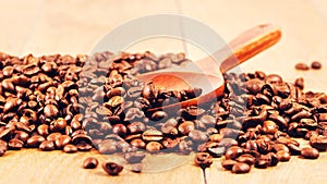 Wooden Spoon With Coffee Beans