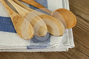 Wooden spoon and dishcloth